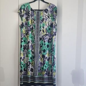 CB Casual Green and Blue Midi Sheath Dress Cap Sleeve